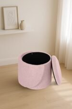 Modern Boucle Storage Stool - Pink