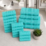 100% Cotton Quick Dry Greek Towel Set - Aqua - Image 2