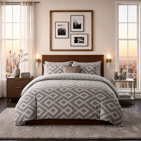 Geometric Complete Bedding Set Polycotton - Grey