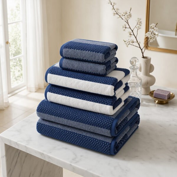 Soft Hotel Quality Striped Towel Set - Navy