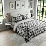 Geometric Triangle Duvet Cover Set - Grey
