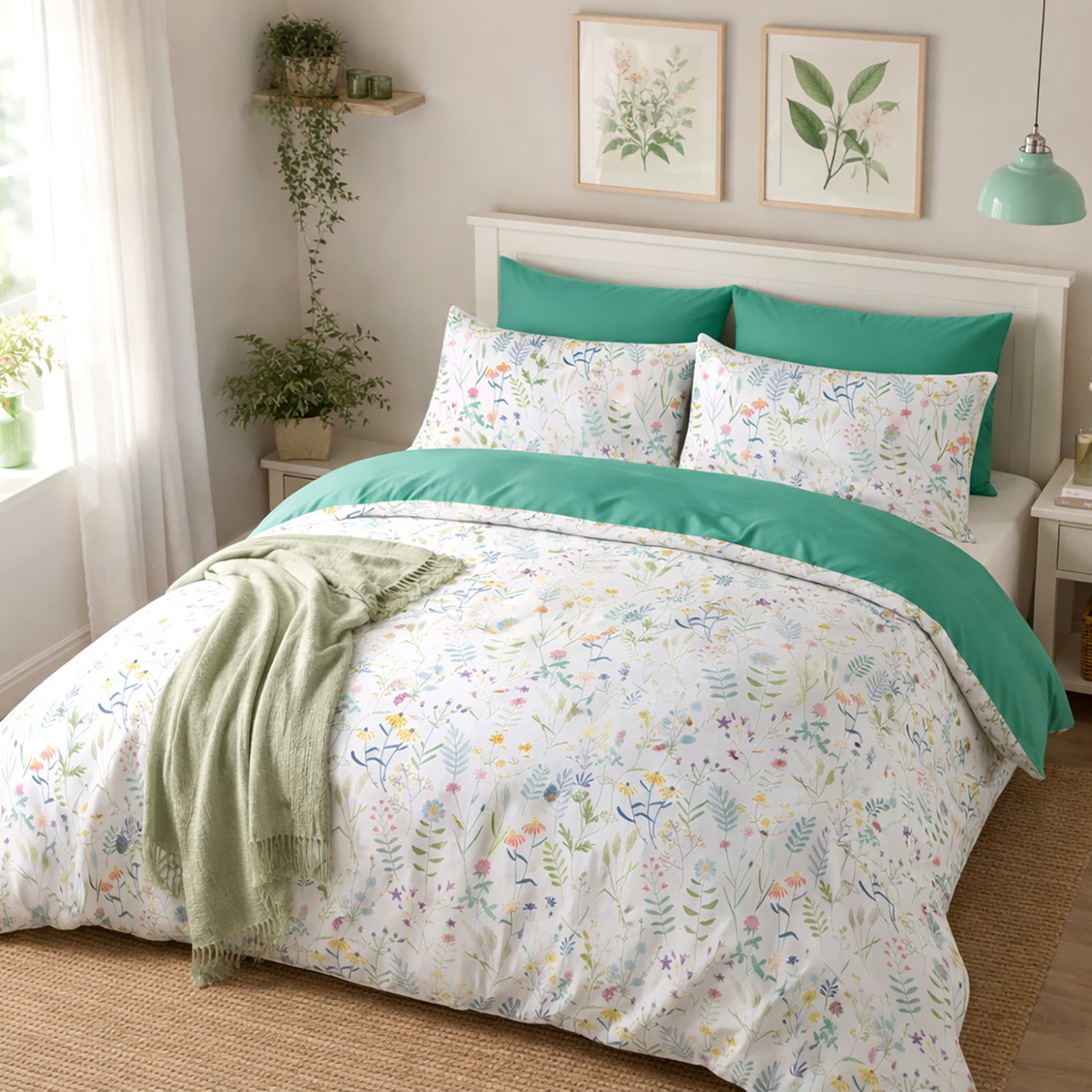 2 Breathable Meadow Leaf Duvet Cover Set - White