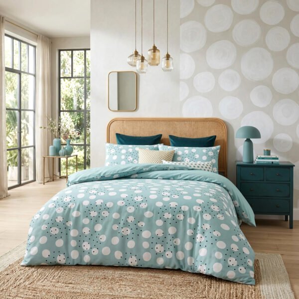 Reversible Polka Dots Duvet Cover Set - Blue