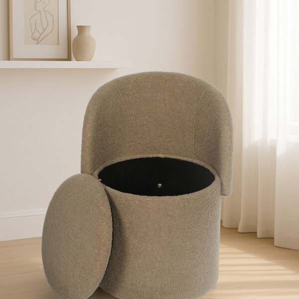 Modern Boucle Storage Stool - Dark Natural