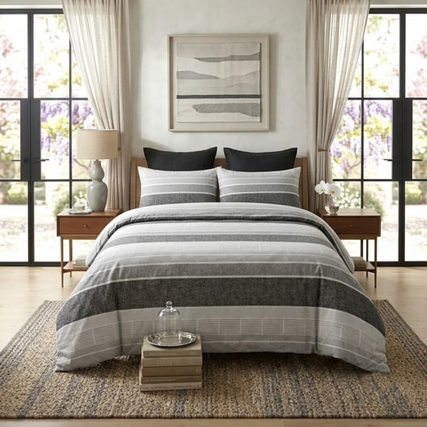 Luxury Stripe Complete Bedding Set - Charcoal