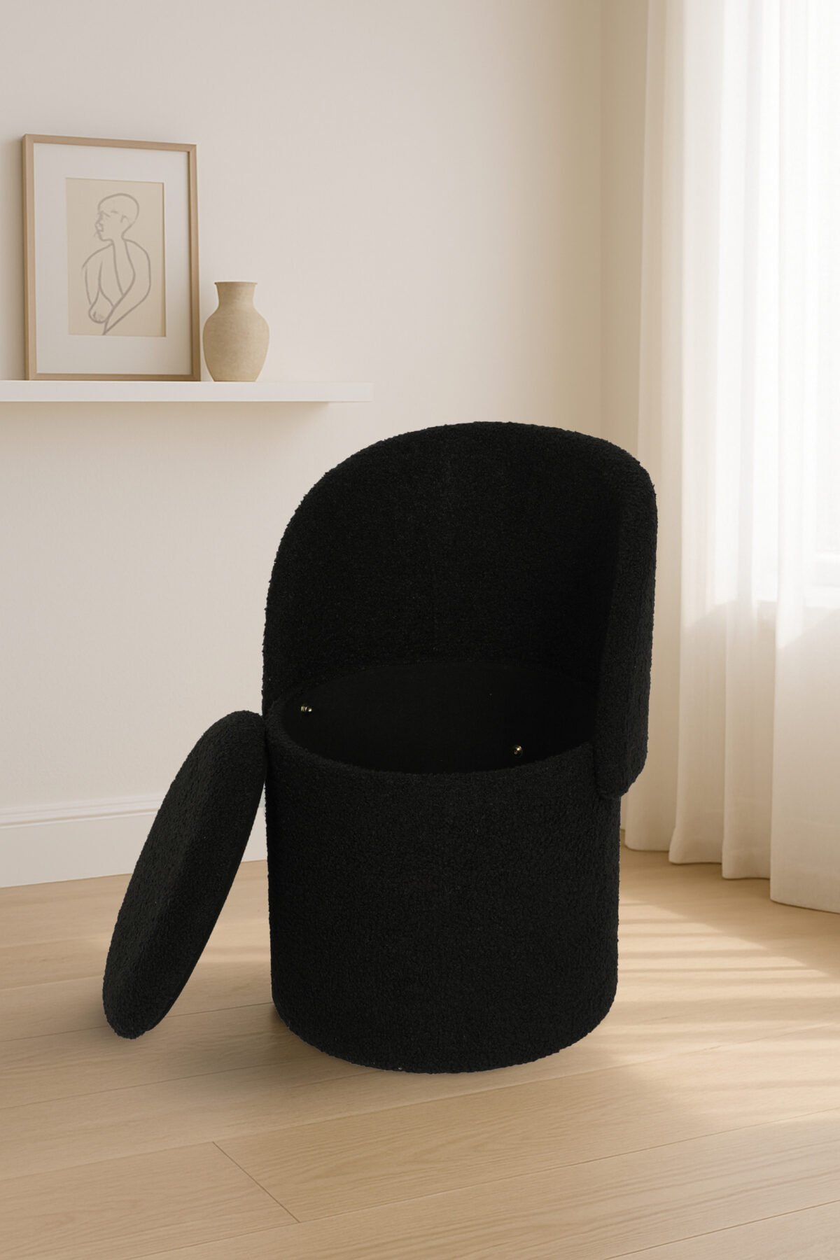 Modern Boucle Storage Stool - Black