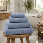 2 Pack Luxury Paris Ribbed Cotton Towel Set - Charcoal
