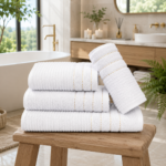 2 Pack Luxury Paris Ribbed Cotton Towel Set - White