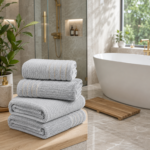 2 Pack Luxury Paris Ribbed Cotton Towel Set - Silver