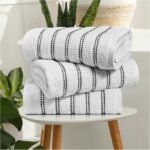 Striped Cotton Hand Towels 3 Pack Set - White