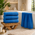 2 Pack Luxury Paris Ribbed Cotton Towel Set - Navy