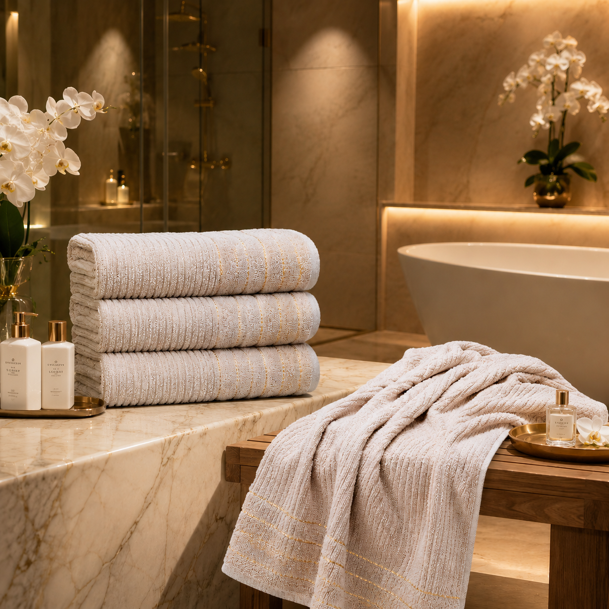 3 2 Pack Luxury Paris Ribbed Cotton Towel Set - Natural