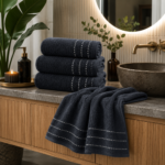 2 Pack Luxury Paris Ribbed Cotton Towel Set - Black
