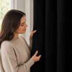 Printed Velvet Blackout Curtains - Black