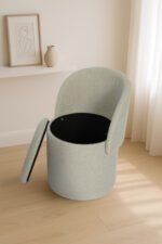 Modern Boucle Storage Stool - Off White