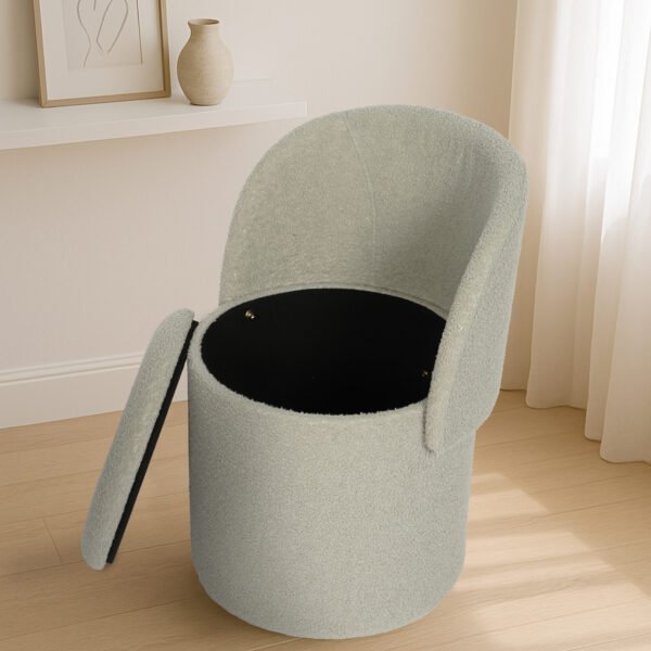 Modern Boucle Storage Stool - Off White