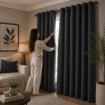 Printed Velvet Blackout Curtains - Charcoal
