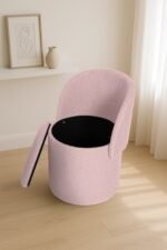 Modern Boucle Storage Stool - Pink