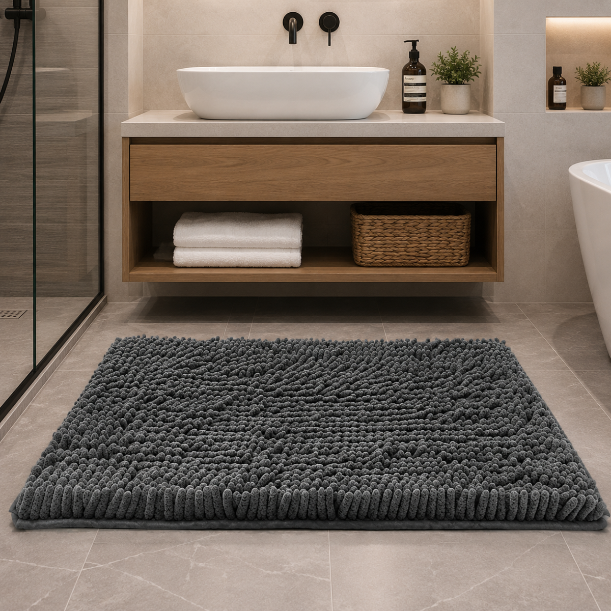 Premium Absorbent Bath Mat - Charcoal
