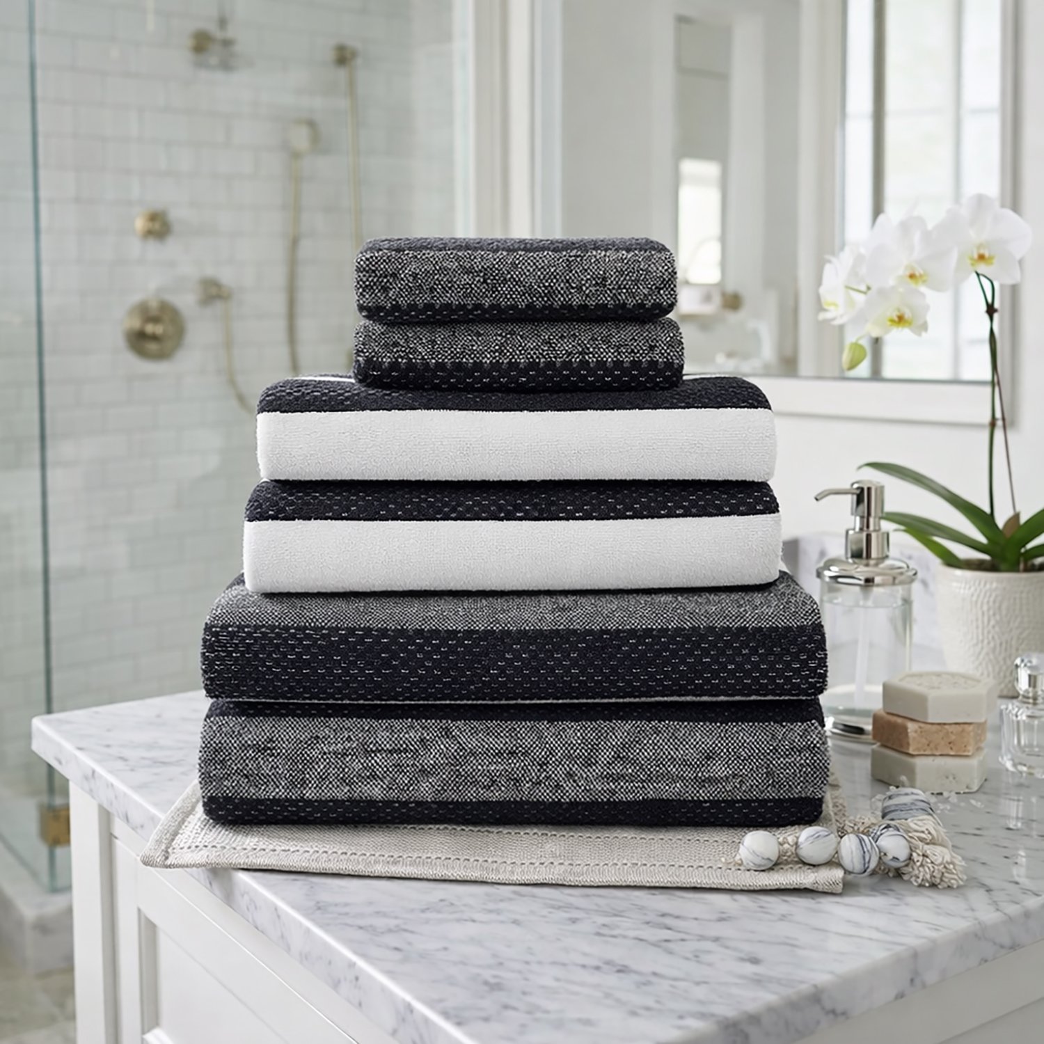 3 Soft Hotel Quality Striped Towel Set - Black