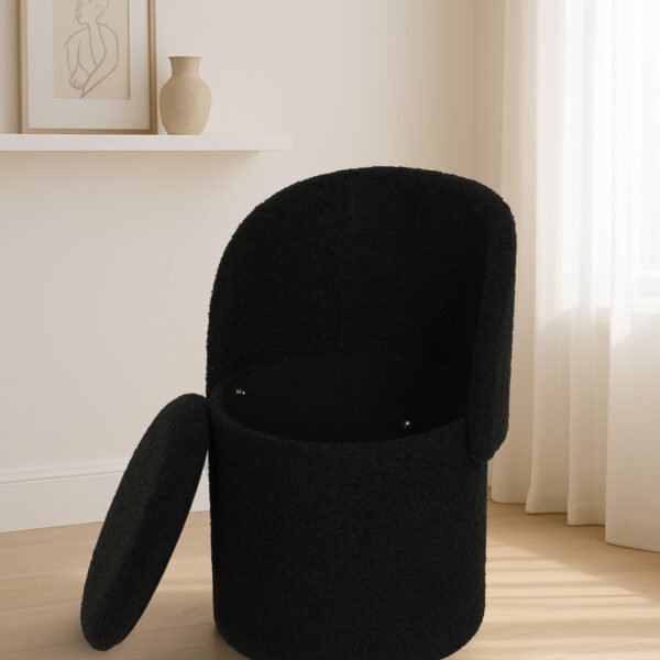 Modern Boucle Storage Stool - Black