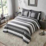 Striped Reversible Complete Bedding Set – Grey