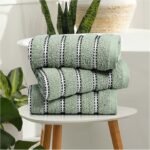Soft Cotton Striped Bath Towels Set - Sage Green