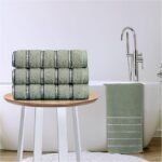 Soft Cotton Striped Bath Towels Set - Sage Green