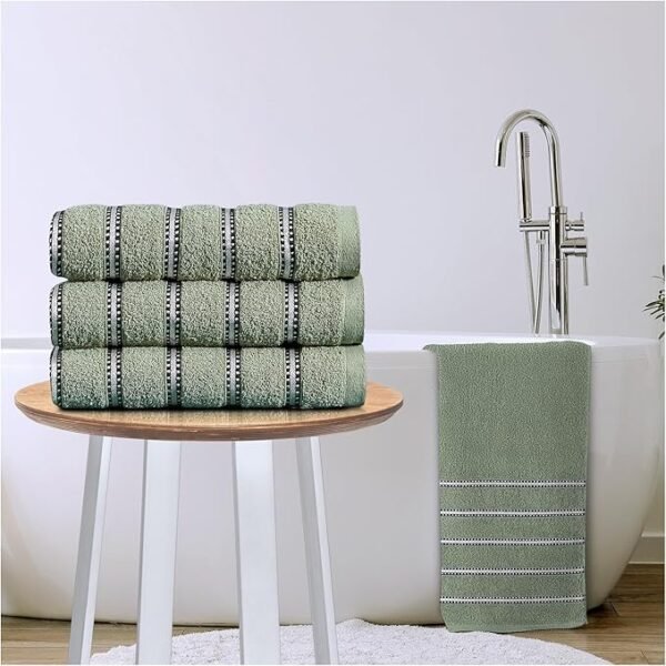 Soft Cotton Striped Bath Towels Set - Sage Green