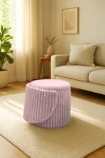 Modern Ribbed Velvet Storage Stool - Pink