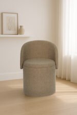 Modern Boucle Storage Stool - Dark Natural
