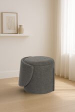 Modern Boucle Storage Stool - Charcoal