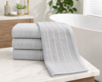 2 Pack Luxury Paris Ribbed Cotton Towel Set - Silver