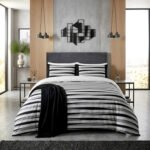 Easy Care Striped Complete Bedding Set - White/Black