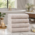 2 Pack Luxury Paris Ribbed Cotton Towel Set - Natural