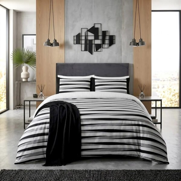 Easy Care Striped Complete Bedding Set - White/Black
