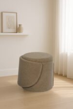 Modern Boucle Storage Stool - Dark Natural
