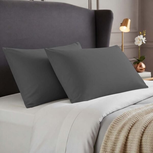 2 Pack Soft Plain Dyed Pillowcases - Charcoal
