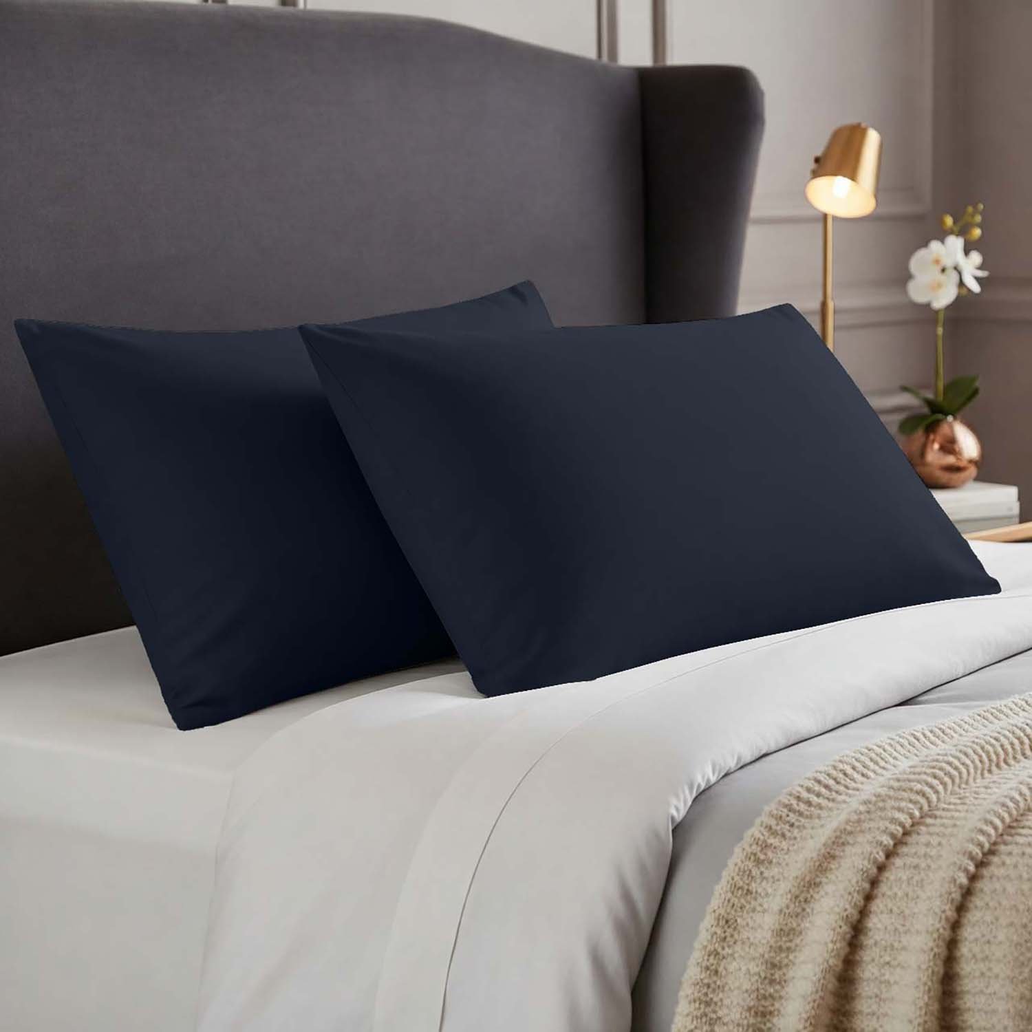5 2 Pack Soft Plain Dyed Pillowcases - Navy