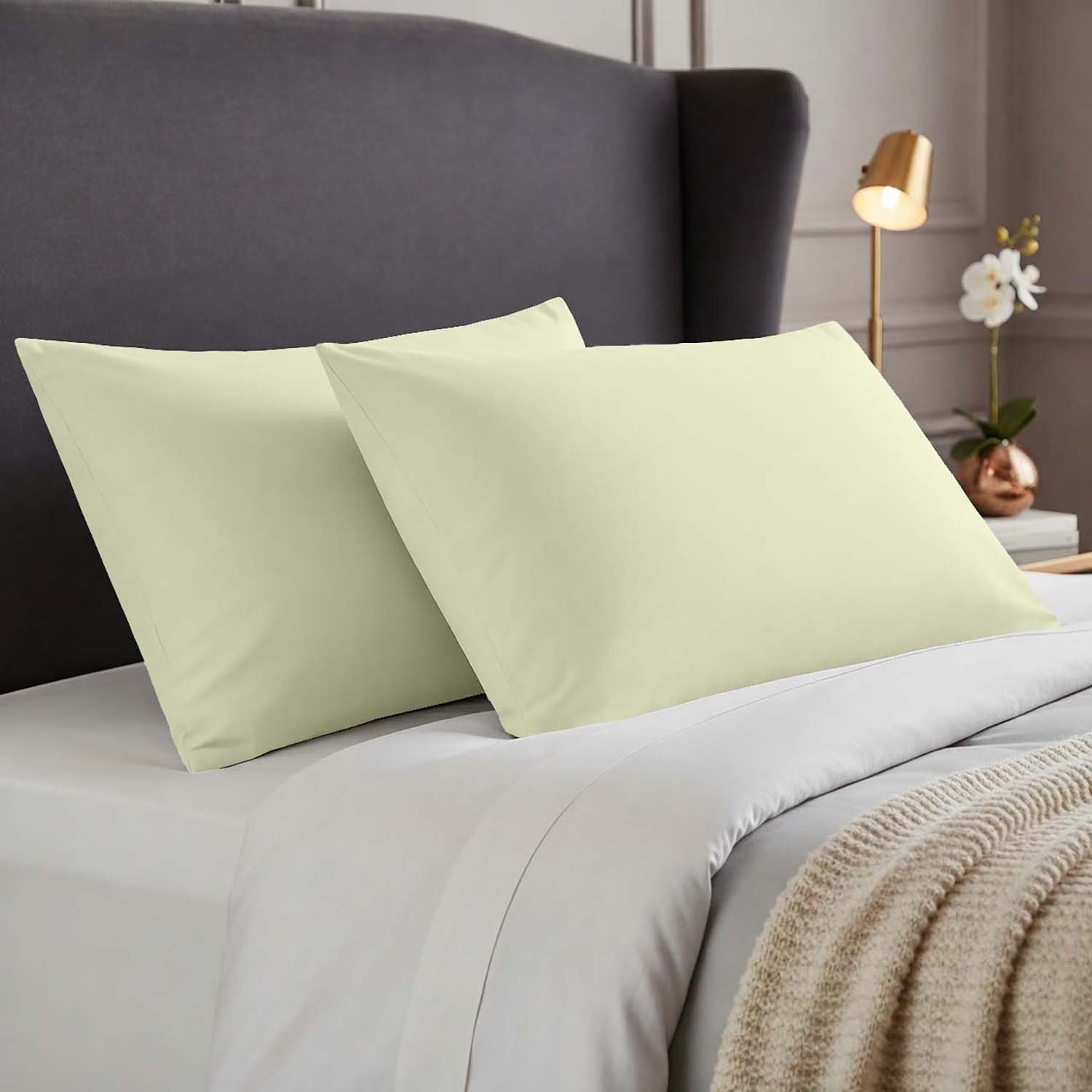 5 2 Pack Soft Plain Dyed Pillowcases - Cream