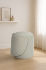 Modern Boucle Storage Stool - Off White