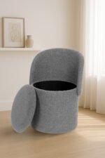 Modern Boucle Storage Stool - Grey