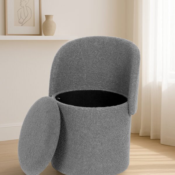 Modern Boucle Storage Stool - Grey