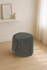 Modern Boucle Storage Stool - Charcoal
