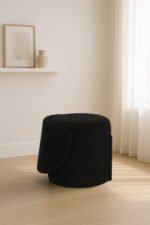 Modern Boucle Storage Stool - Black