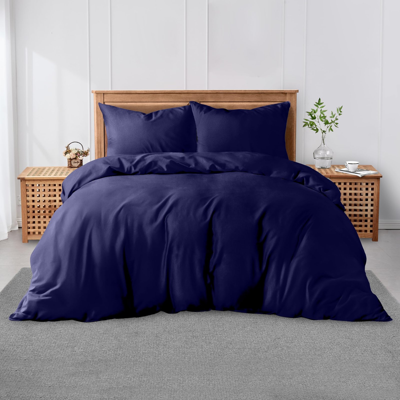7 Luxury Plain Soft Duvet Cover Set - Navy