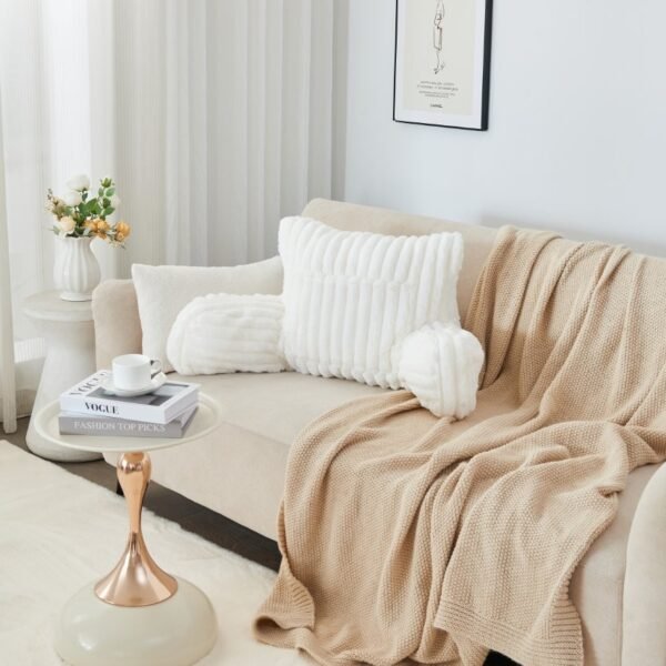 Cosy Heated Ribbed Cuddle Cushion with Armrest Support - White