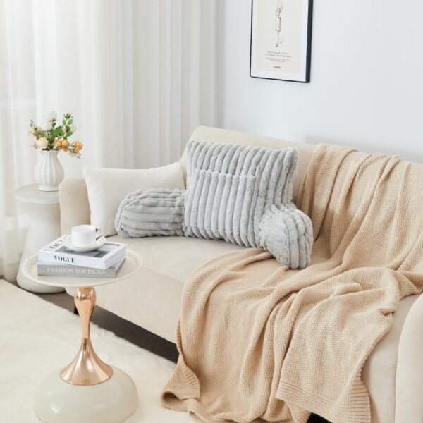 Cosy Heated Ribbed Cuddle Cushion with Armrest Support - Grey