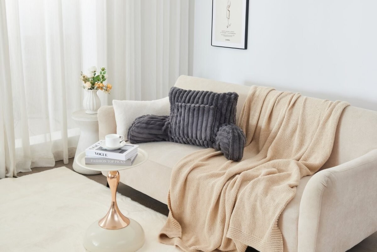 Cosy Heated Ribbed Cuddle Cushion with Armrest Support - Charcoal