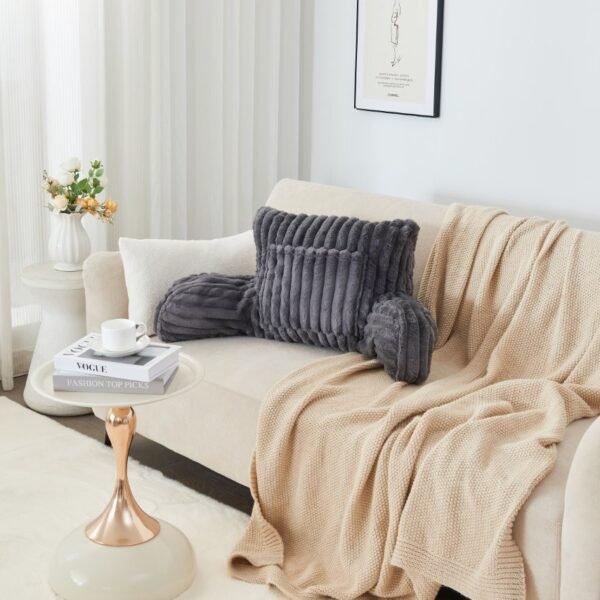 Cosy Heated Ribbed Cuddle Cushion with Armrest Support - Charcoal